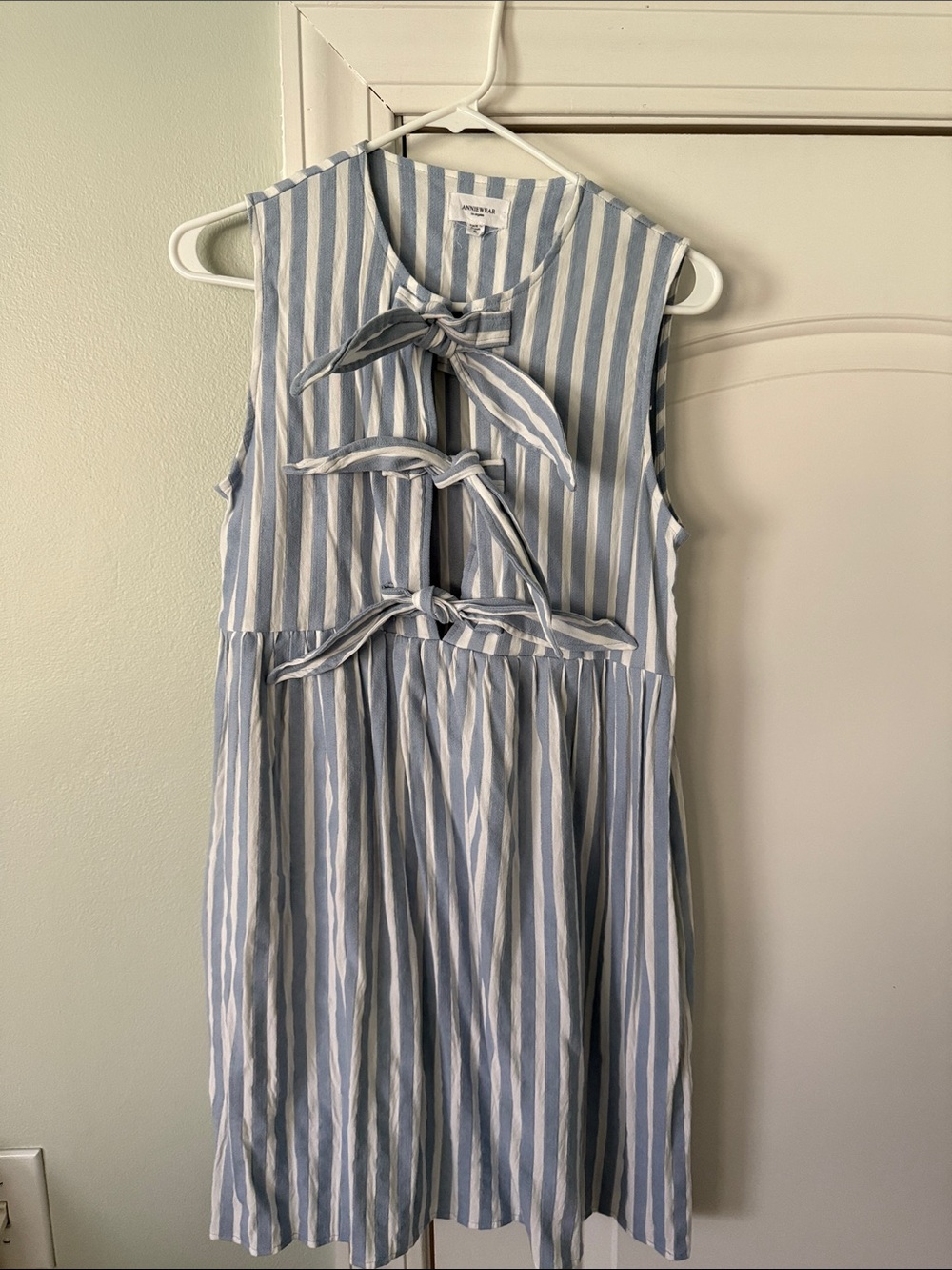 Anniewear Blue & White Striped Tie-Front Sundress